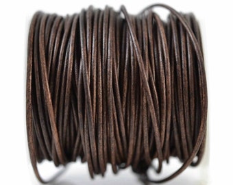 1.5mm Natural Dark Brown Leather Cord Round, Matte Finish, Vegetable Tanned Cowhide Leather