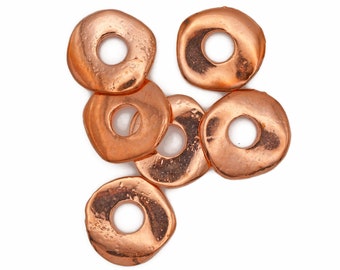 Cornflake Bead, 15mm with 5mm Hole, Copper, Mykonos Greek Beads, Pkg 6