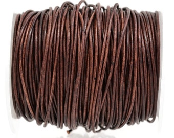 1.5mm Natural Dark Antique Brown Leather Cord Round, Matte Finish, Vegetable Tanned Cowhide Leather