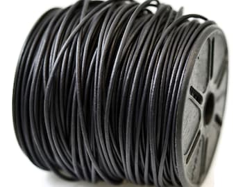 2mm Natural Black Leather Cord Round, Matte Finish, Vegetable Tanned Cowhide Leather
