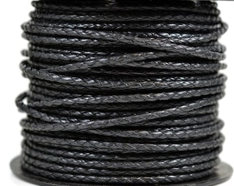 4mm Cotton Bolo Cord, Black, Vegan Leather Alternative, Braided Black Cord