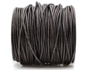 1.5mm Natural Barnwood Grey Leather Cord Round, Matte Finish, Vegetable Tanned Cowhide Leather