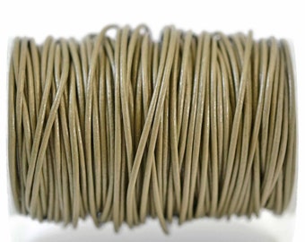 1.5mm Khaki Green Leather Cord Round, Subtle Sheen, Vegetable Tanned Cowhide Leather