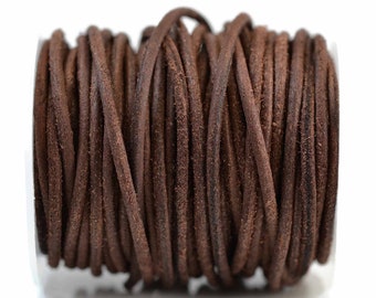 3mm Vintage Dark Brown Leather Cord, Matte Finish, Vegetable Tanned Cowhide Leather