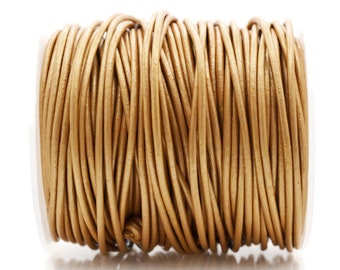 1.5mm Round Leather Cord - Metallic Light Gold - Genuine Leather