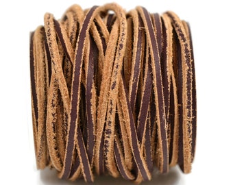 2mm Distressed Antique Brown Leather Cord - Rustic Matte Finish - 2mm Wide x 2mm Thick