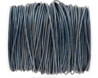 1.5mm Natural Blue Leather Cord Round, Matte Finish, Vegetable Tanned Genuine Leather