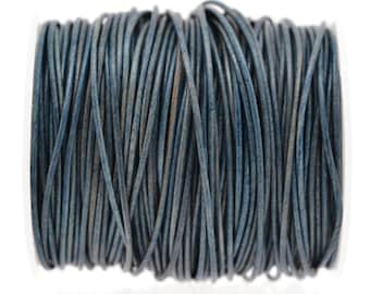 1.5mm Natural Blue Leather Cord Round, Matte Finish, Vegetable Tanned Cowhide Leather