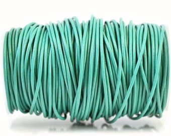 1mm Round Leather Cord - Turquoise Green - Genuine Leather