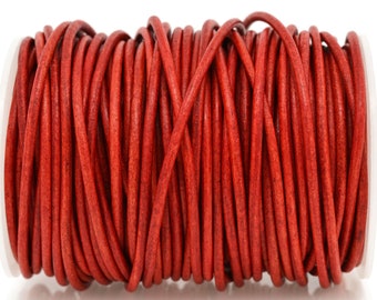 3mm Natural Red Leather Cord, Matte Finish, Vegetable Tanned Cowhide Leather