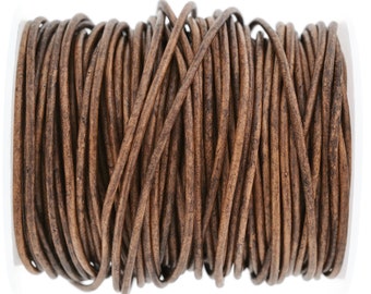 2mm Natural Brown Leather Round Cord, Matte Finish, Vegetable Tanned Cowhide Leather
