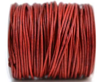 1.5mm Natural Red Leather Cord Round, Matte Finish, Vegetable Tanned Cowhide Leather