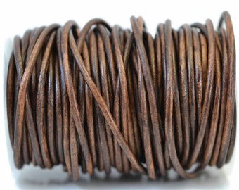 3mm Natural Dark Brown Leather Cord Round, Matte Finish, Vegetable Tanned Cowhide Leather