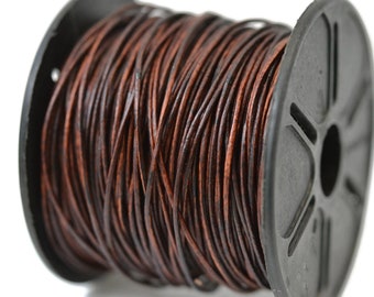 1mm Natural Antique Brown Leather Cord Round, Matte Finish, Vegetable Tanned Cowhide Leather