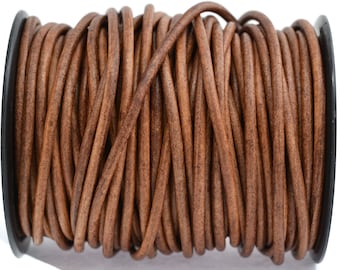3mm Round Leather Cord - Natural Warm Brown - Genuine Leather