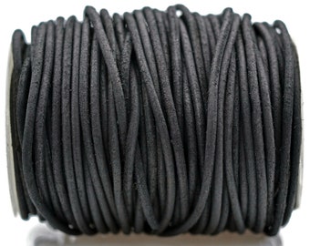 3mm Vintage Black Leather Cord, Rustic Matte Finish, Vegetable Tanned Cowhide Leather