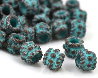 5mm Rustic Tube, Green Patina, Mykonos Beads, Pkg 50