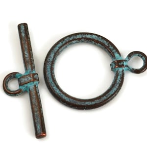 Large Toggle Clasp, Green Patina, Rustic Simple Clasp, Mykonos Beads, Pkg 2