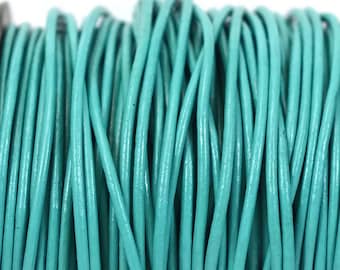 1.5mm Turquoise Leather Round Cord, Subtle Sheen, Vegetable Tanned Cowhide Leather