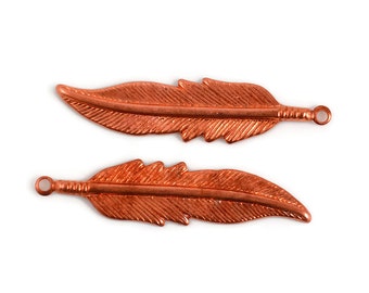Small Copper Feather, 8mm x 34mm, Raw Copper, Pendant or Charm, Pkg 12 or 50
