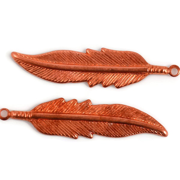 Small Copper Feather, 8mm x 34mm, Raw Copper, Pendant or Charm, Pkg 12 or 50