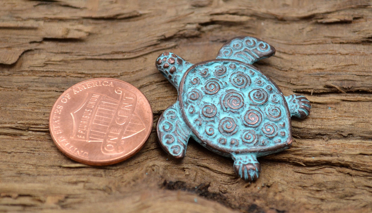 Spiral Turtle Pendant 30mm Green Patina Double Sided - Etsy
