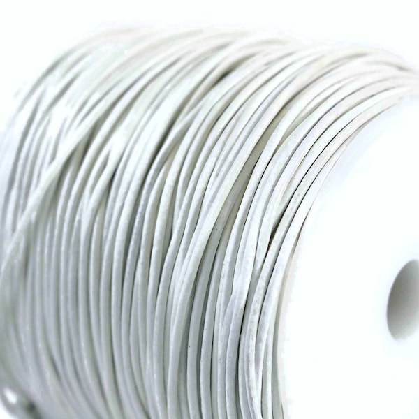 1mm White Leather Round Cord, Subtle Sheen, Vegetable Tanned Cowhide Leather