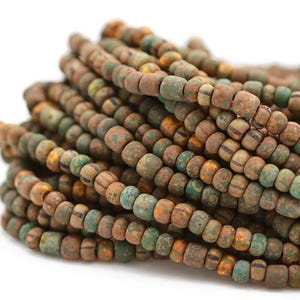 6/0 Czech Earthy Matte Picasso Earthy Mix, 4mm Czech Seed Bead, Pkg 20&quot; Strand