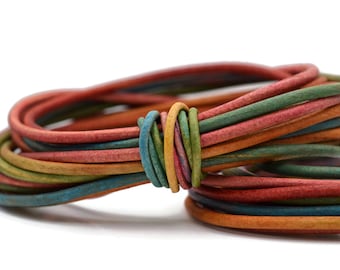 3mm Round Leather Cord - Rainbow - Matte Genuine Leather