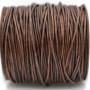 1mm Round Leather Cord - Natural Dark Brown - Distressed Genuine Leather
