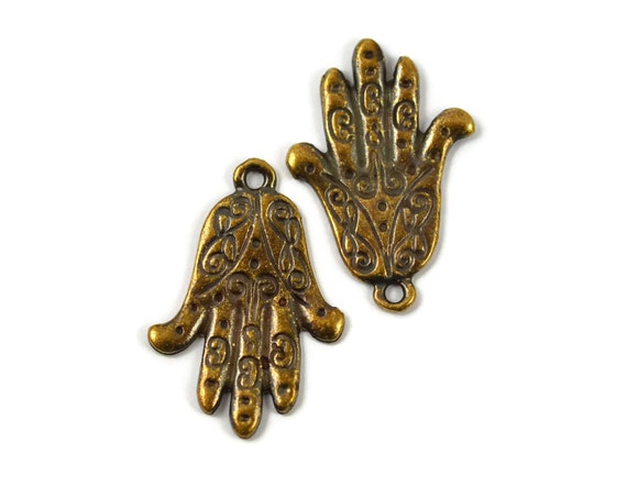 Hand Charm Antique Brass 18x25mm Mykonos Beads | Etsy