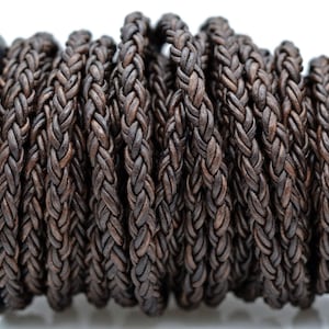 8mm Bolo Leather Cord, Natural Rustic Brown, Matte Finish, Vegetable Tanned Braided Leather, By The Foot