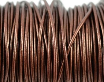 2mm Round Leather Cord - Metallic Tamba Dark Brown - Genuine Leather