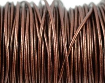 2mm Metallic Tamba Dark Brown Leather Cord Round, Subtle Sheen, Vegetable Tanned Cowhide Leather