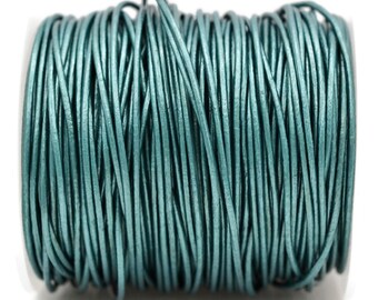 1mm Round Leather Cord - Metallic Teal Green - Genuine Leather