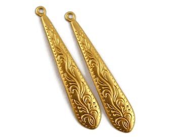 Engraved Brass Drop - Raw Brass - 10x48mm - Earring or Pendant Blank