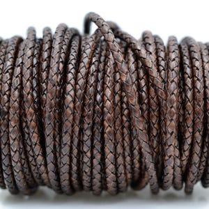 4mm Bolo Leather, Natural Rustic Brown, Matte Finish, Vegetable Tanned Braided Leather, By The Yard