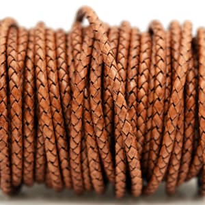 4mm Braided Leather Bolo Cord - Natural Light Brown - By The Yard