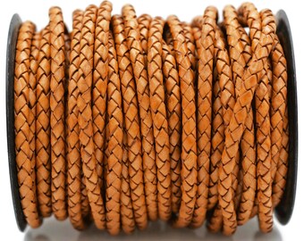 5mm Braided Bolo Leather Cord - Natural Tan