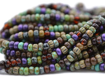 5/0 Czech Seed Bead Glossy Picasso Striped Jewel Mix - 20 Inch Strand