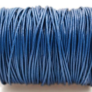 1mm Round Leather Cord - Blue - Genuine Leather