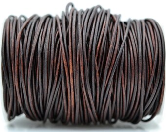 2mm Round Leather Cord - Natural Legacy Brown - Distressed Genuine Leather