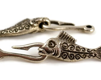 Fish and Hook Clasp, Pewter, Mykonos Beads, Pkg 2