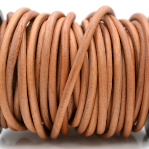 6mm Round Leather Cord - Natural - Genuine Cowhide - By The Yard