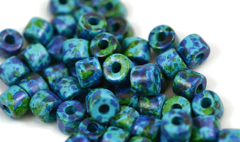 Mykonos Ceramic Beads 2.5mm Hole Short Tube 8x7mm Aegean Blue Mix