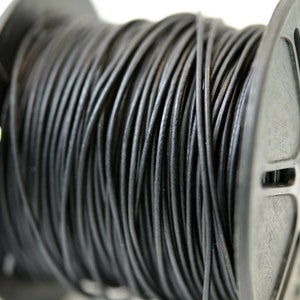 1.5mm Natural Black Leather Cord Round, Matte Finish, Vegetable Tanned Cowhide Leather image 1