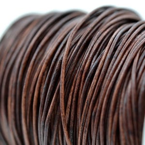 1.5mm Round Leather Cord - Natural Dark Antique Brown - Distressed Genuine Leather