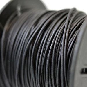 1.5mm Natural Black Leather Cord Round, Matte Finish, Vegetable Tanned Cowhide Leather image 3