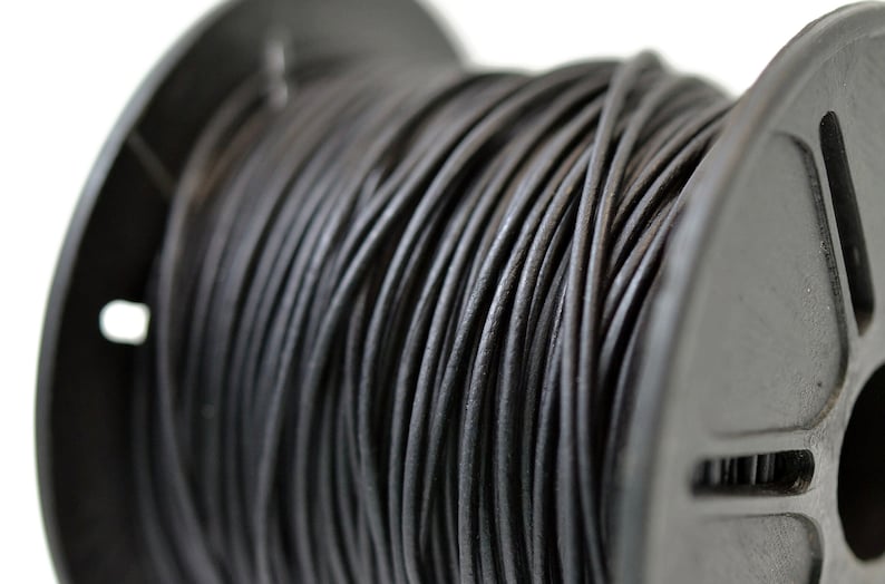 1.5mm Natural Black Leather Cord Round, Matte Finish, Vegetable Tanned Cowhide Leather image 3