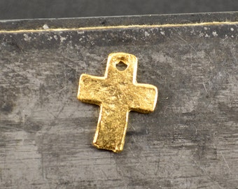 Tiny Cross Charm, 24 Karat Gold, 9mm x 12mm, Pkg 8 or 50